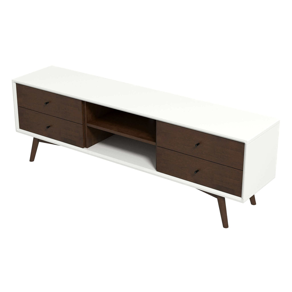 Modern TV Stand Up To 72" with Solid Wood Construction - White or Dark Brown
