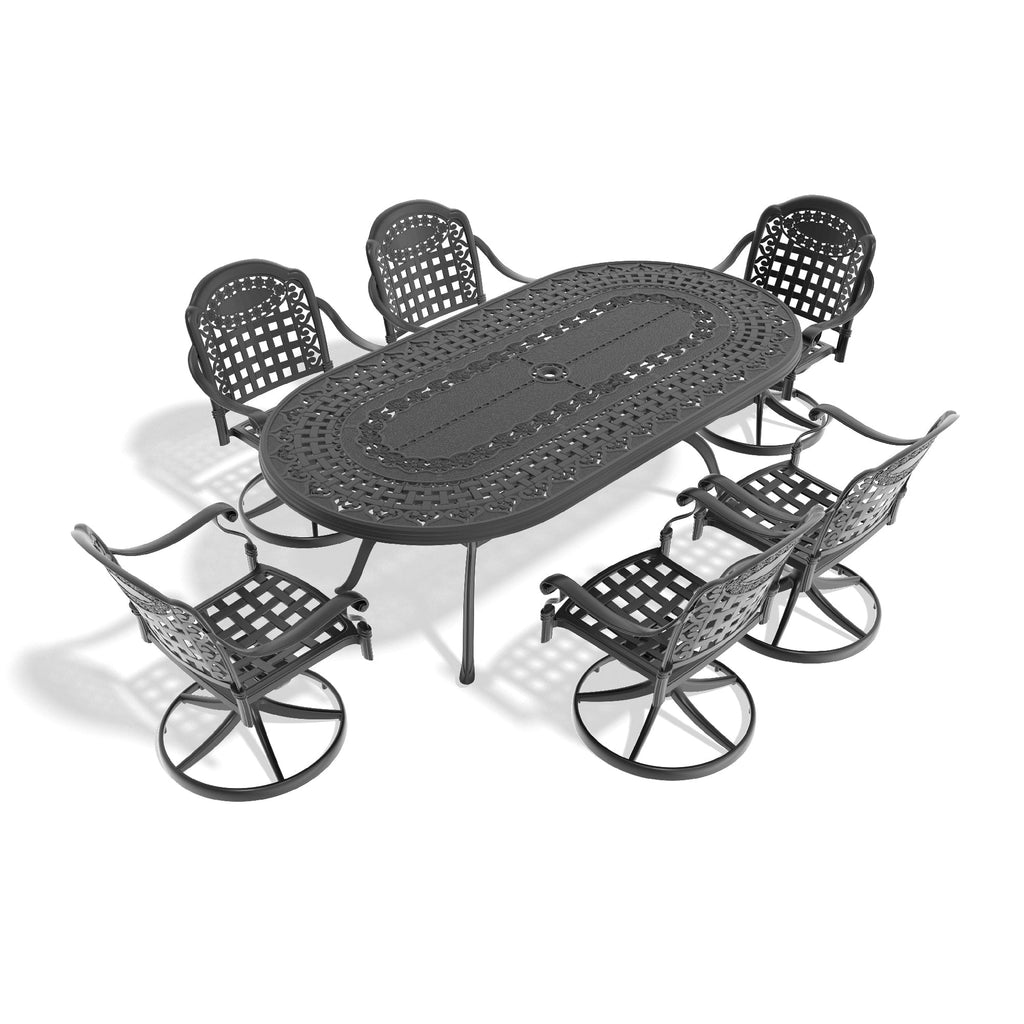 7-Piece Cast Aluminum Patio Dining Set with Oval Table - Black