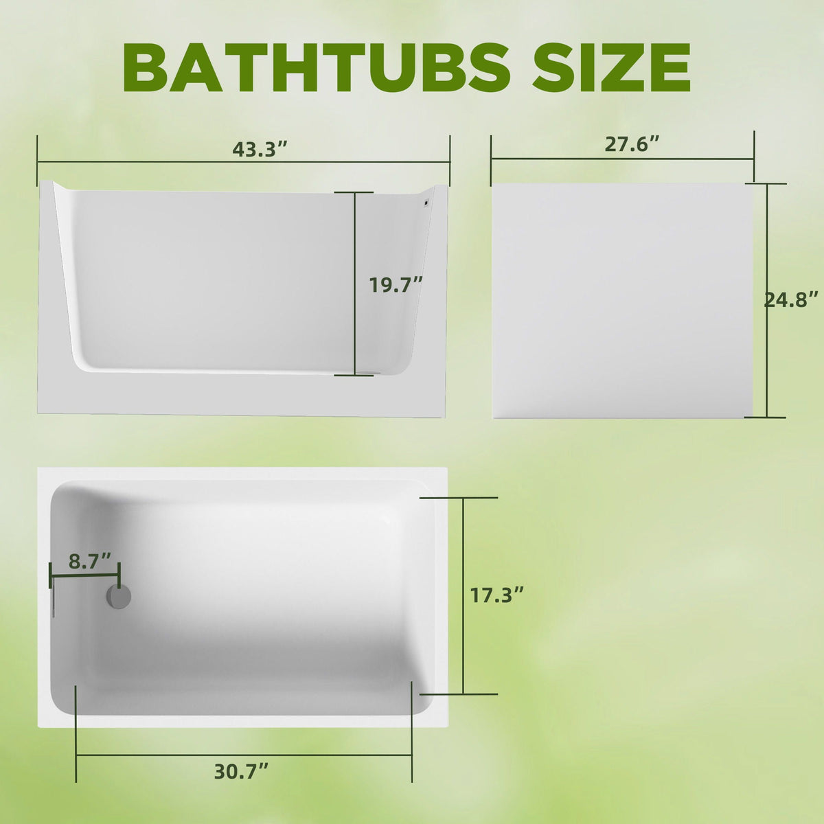 Gloss White Freestanding Bathtub with Drain – Rectangular Shape