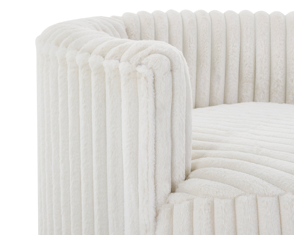 Malna Plush Wide Wale Corduroy Upholstered Barrel Accent Chair with Wheels - Off-White