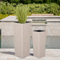 Beige PE Wicker Planters Set with Iron Frame, 2-Piece - Outdoor Flower Pots