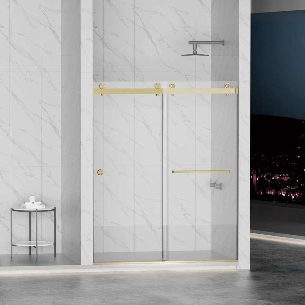 Frameless Shower Door with Double Sliding Design - Brushed Finish