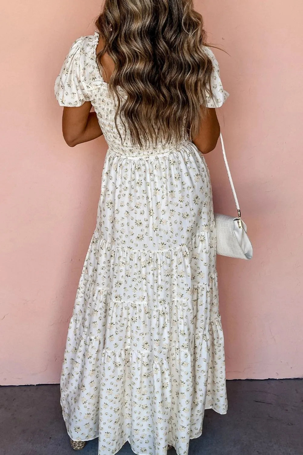 Floral Smocked Short Puff Sleeve Maxi Dress