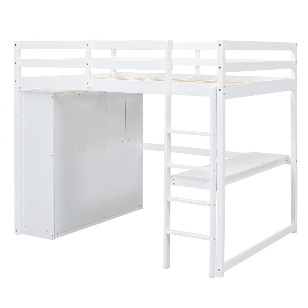 Full Size Loft Bed with Built-In Wardrobe, Shelves, and Drawers - White or Dark Gray