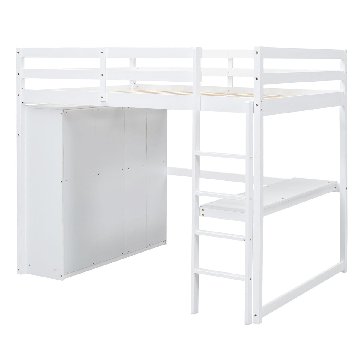Full Size Loft Bed with Built-In Wardrobe, Shelves, and Drawers - White or Dark Gray
