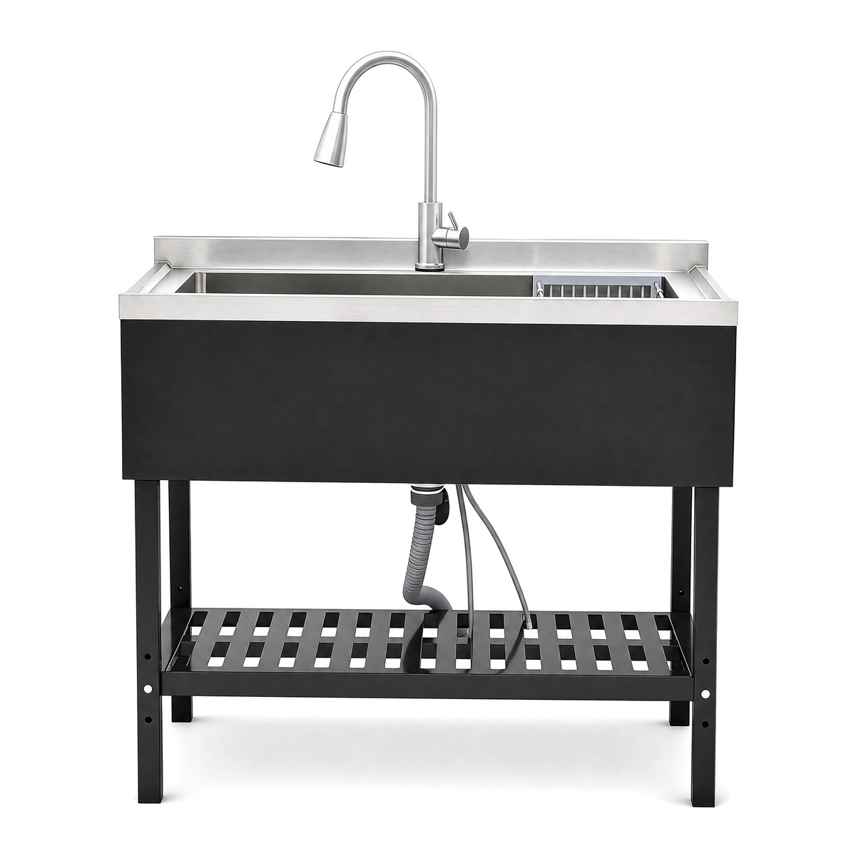 Stainless Steel Utility Sink with Pull-Out Faucet - Silver & Black