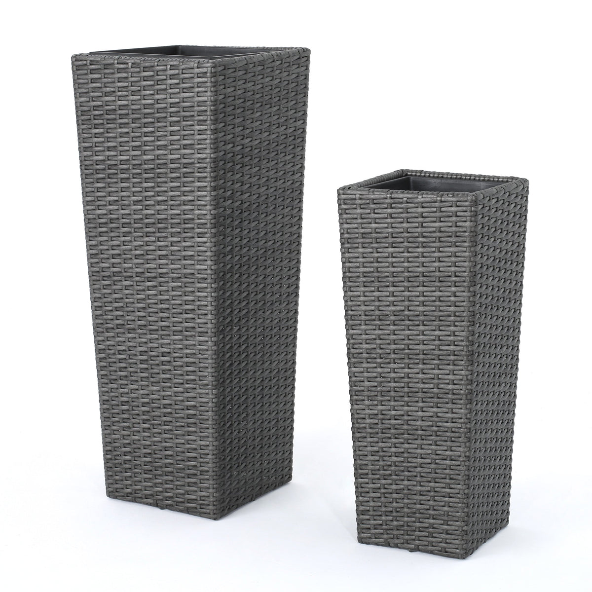 Grey Rattan Flower Pot Set with Iron Frame – Garden Planters