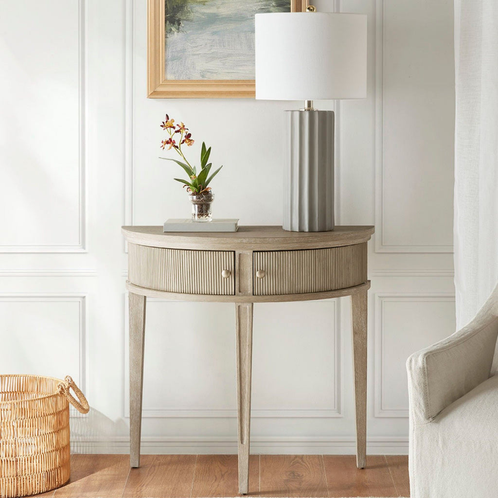 Vintage Inspired Storage Console Table with Fluted Doors - Light Brown