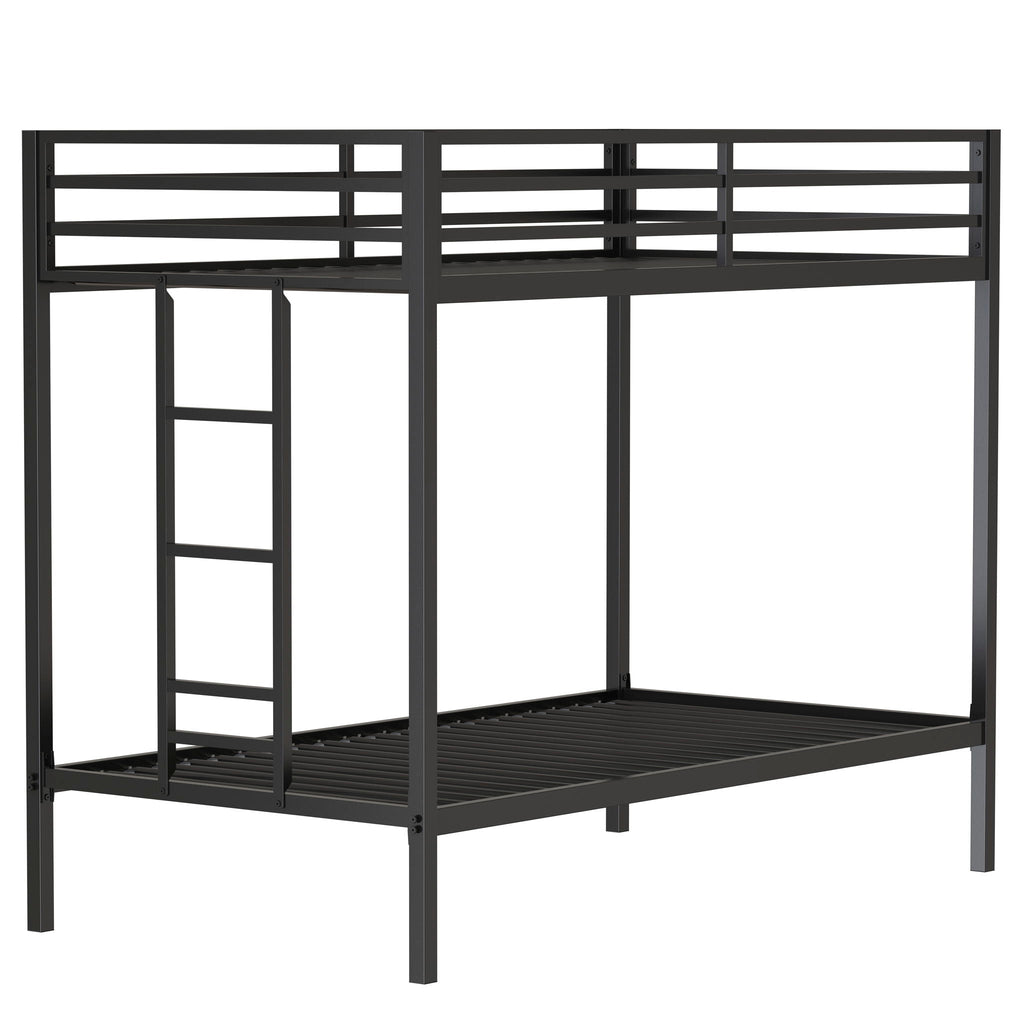 Twin Over Twin Bunk Bed with Safety Guardrails - Black