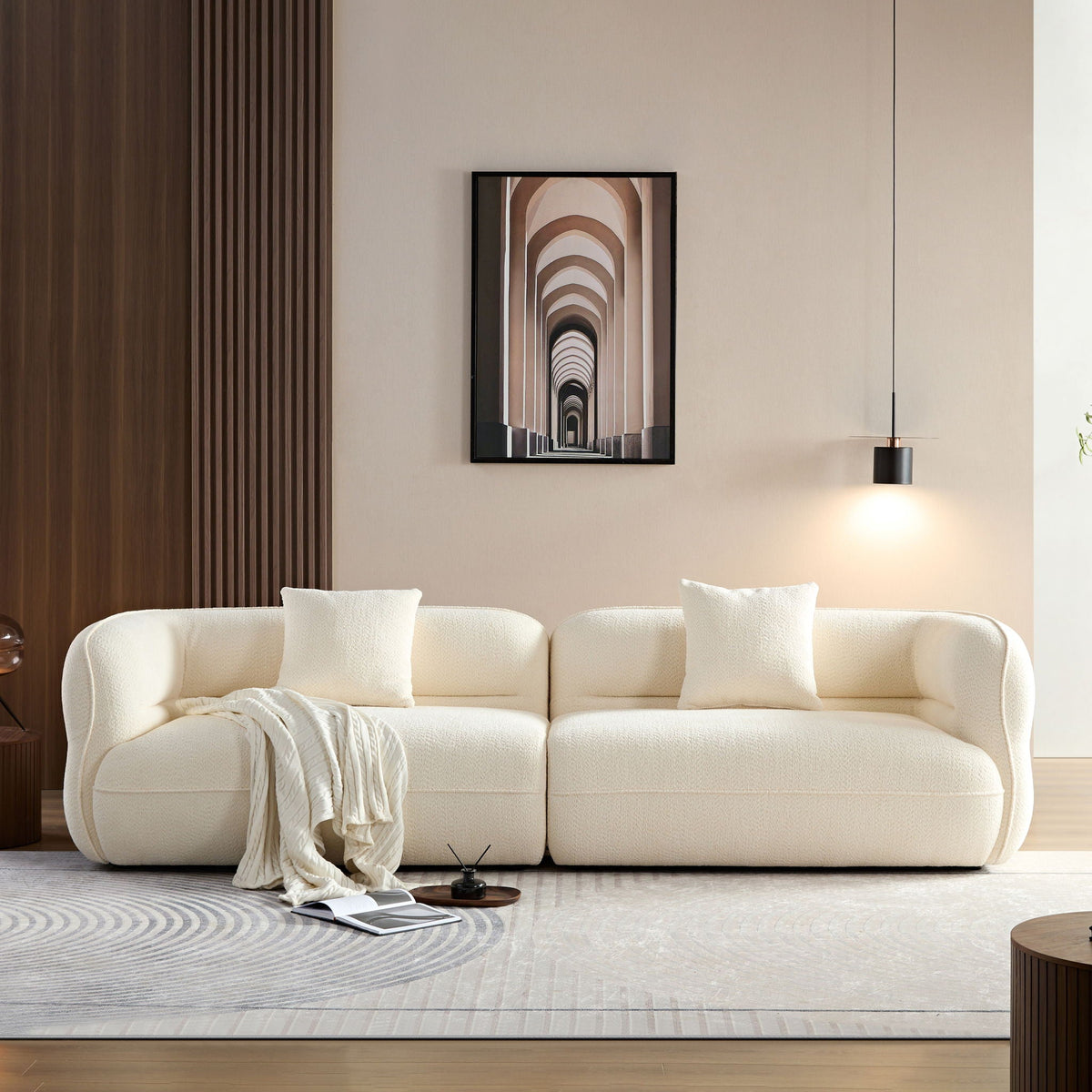Sectional Sofa with Durable Fabric and Solid Wood Frame - Dark Brown or White