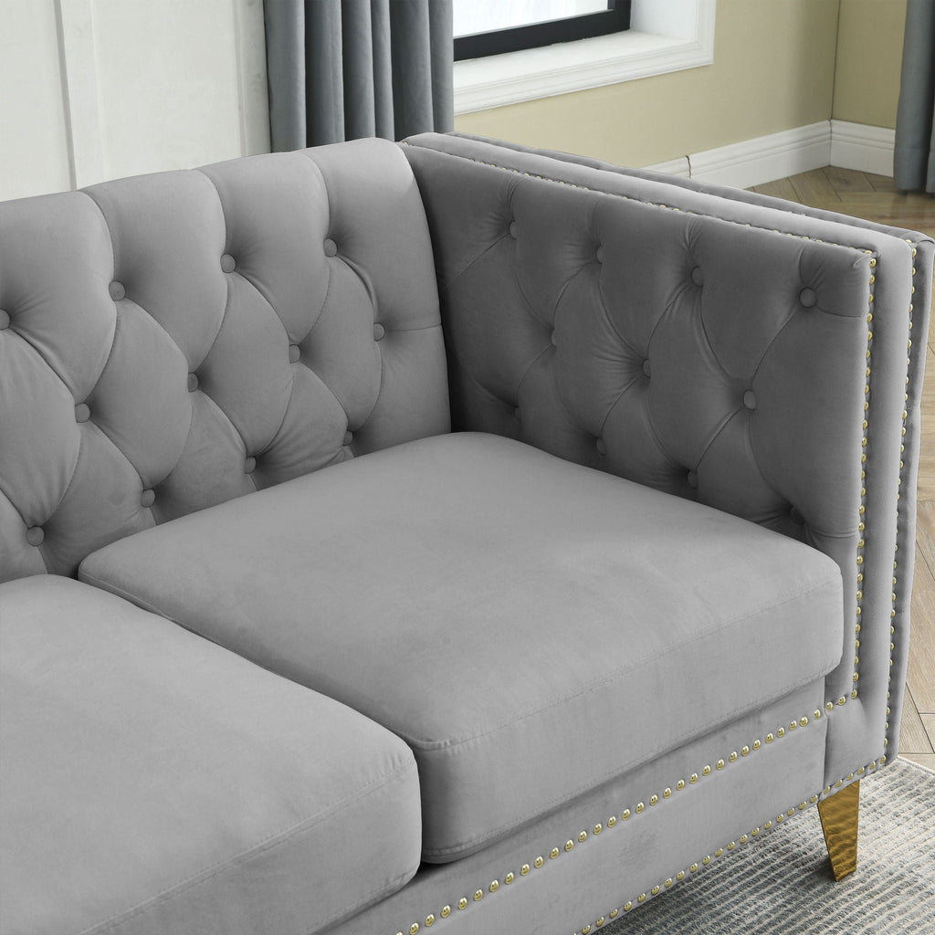 L-Shaped Corner Sofa, 5 Seater Sectional with Tufted Design – Beige or Dark Gray