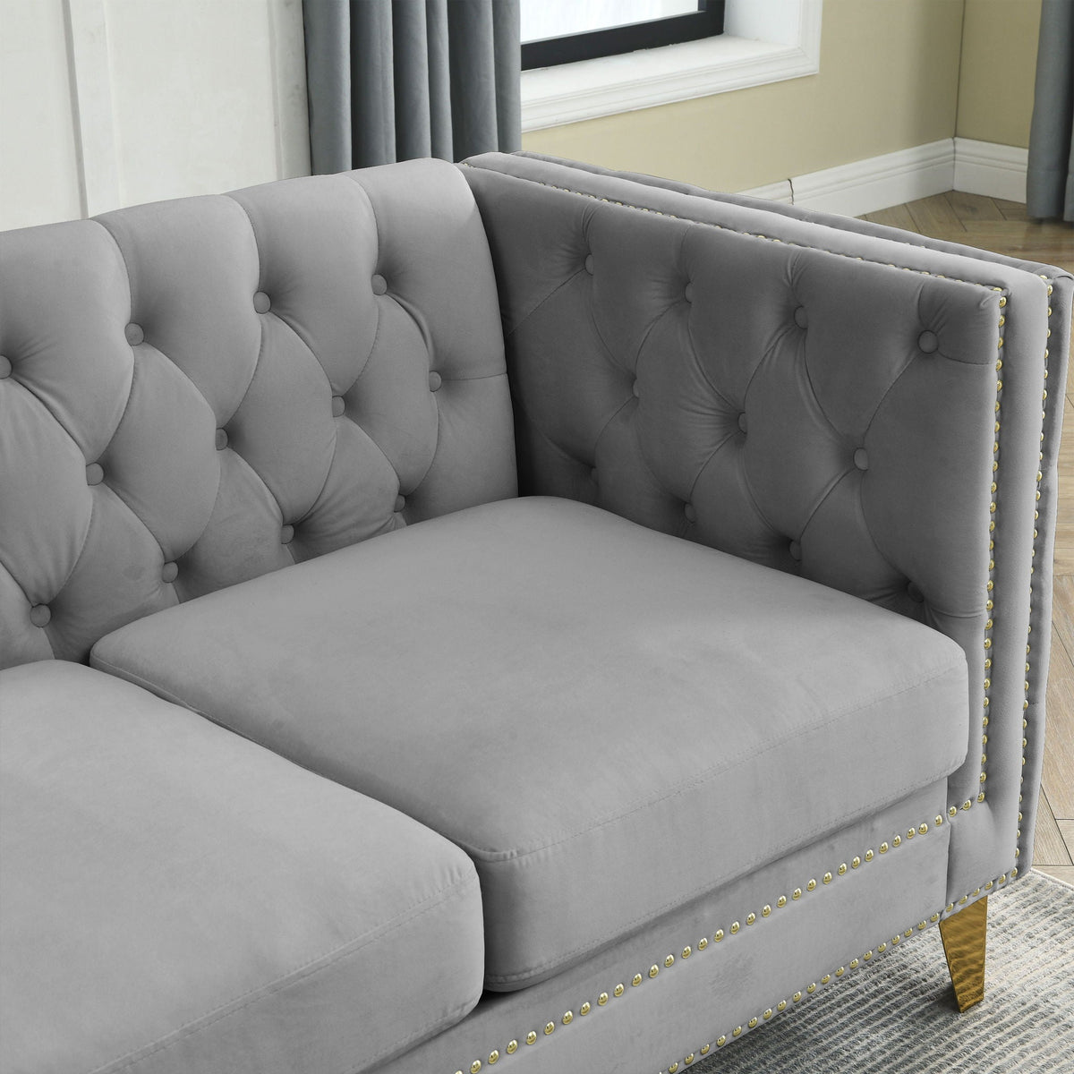 L-Shaped Corner Sofa, 5 Seater Sectional with Tufted Design – Beige or Dark Gray
