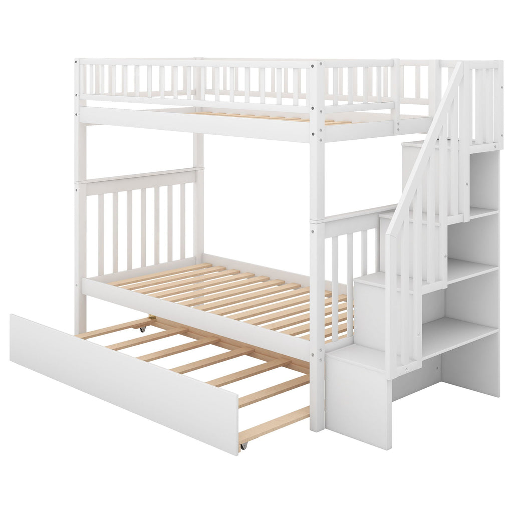 Bunk Bed with Staircase and Storage Options - Dark Gray or White