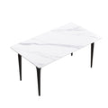 Modern Artificial Stone Dining Table with Black Metal Legs - White