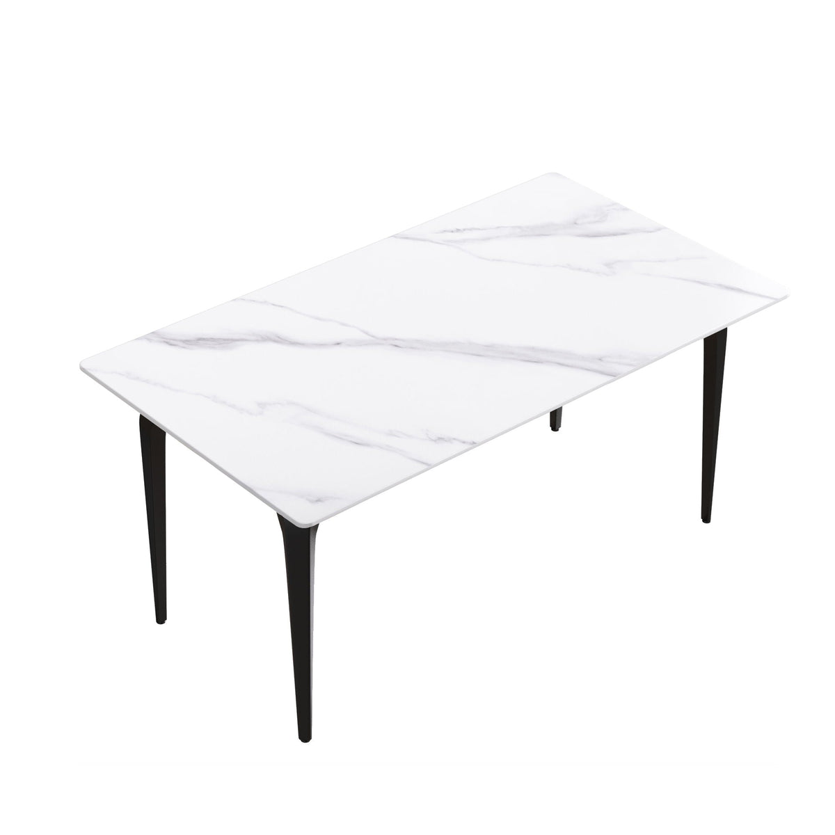 Modern Artificial Stone Dining Table with Black Metal Legs - White