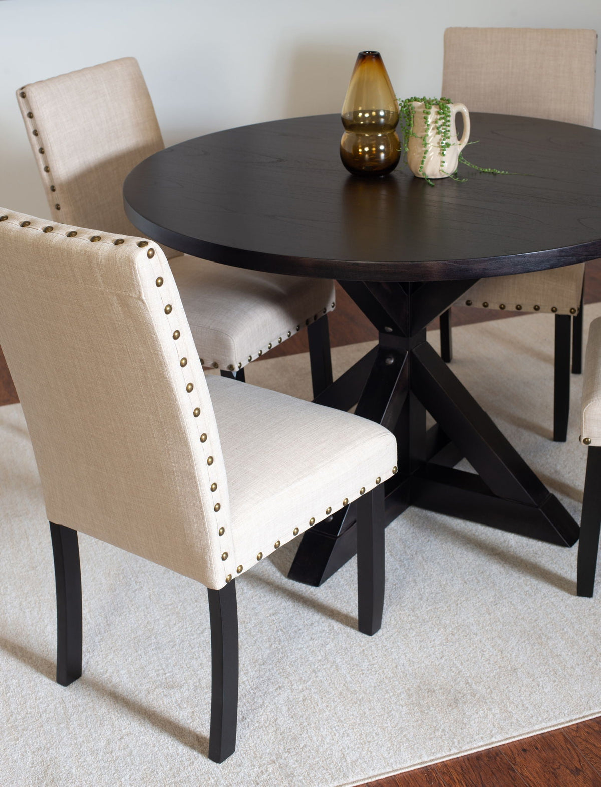 5 Piece Dining Room Set with Cross-Buck Table - Black / Beige