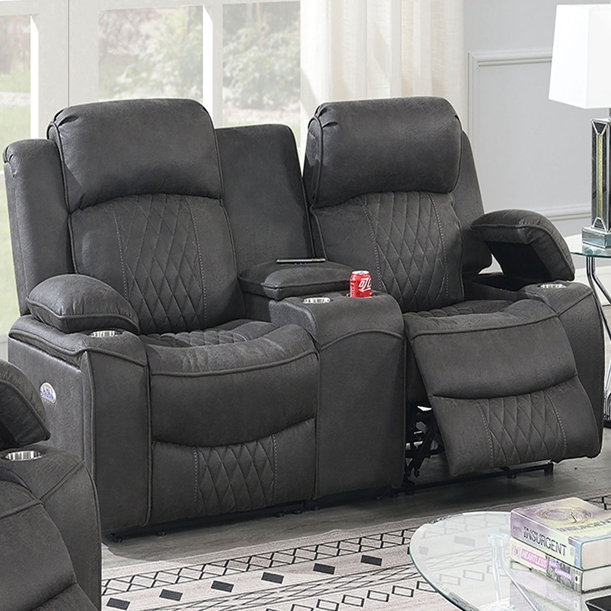 Power Motion Living Room Set with Adjustable Headrest & USB Port - Dark Brown or Dark Gray