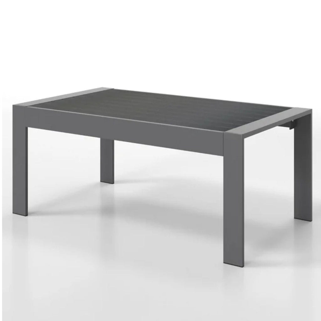 Modern Rectangle Outdoor Coffee Table with Slatted WPC Top - Dark Gray, White, Black