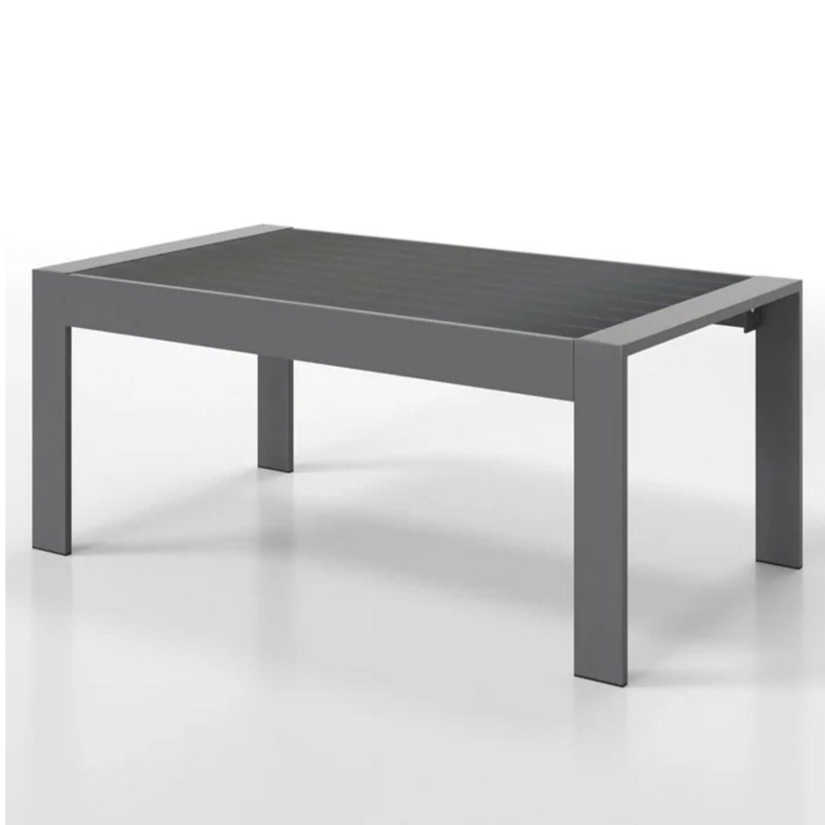 Modern Rectangle Outdoor Coffee Table with Slatted WPC Top - Dark Gray, White, Black