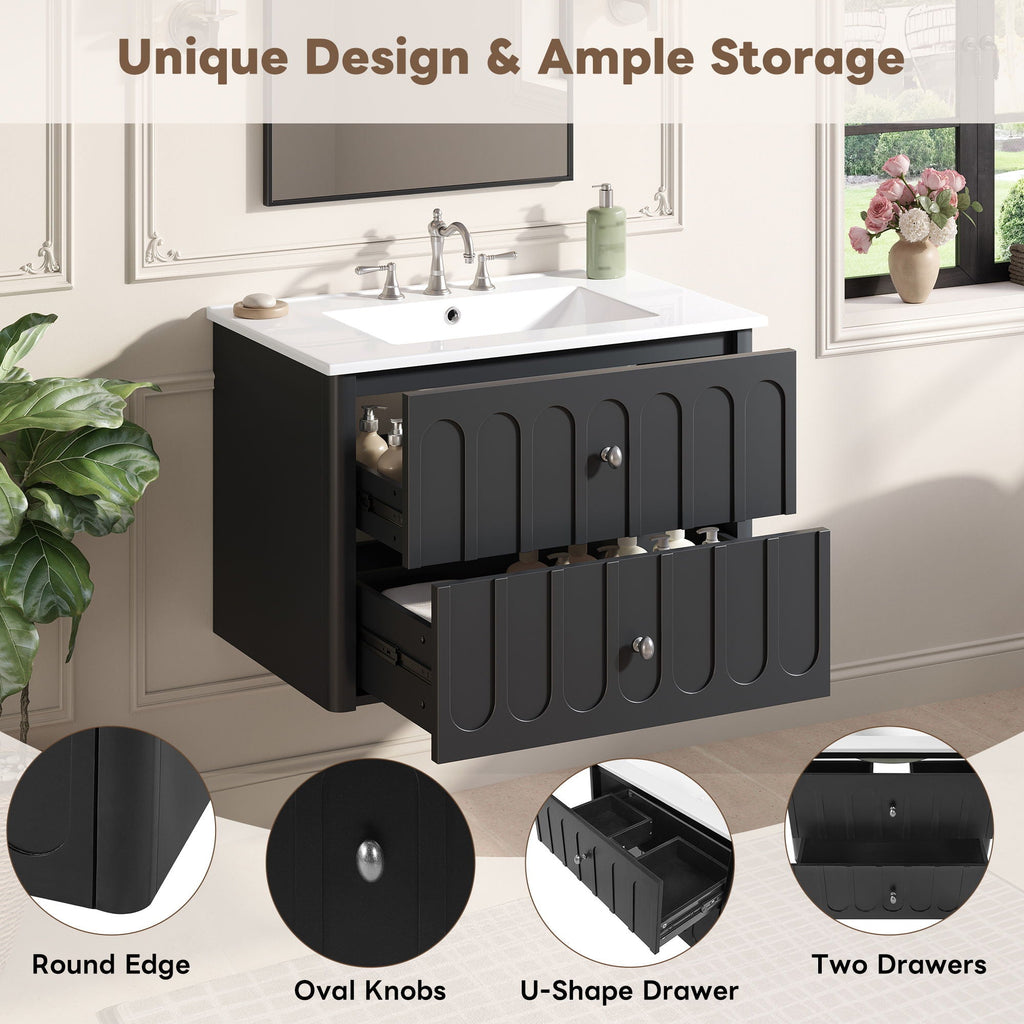 Floating Bathroom Vanity with Soft Close Drawer Slides – White or Black