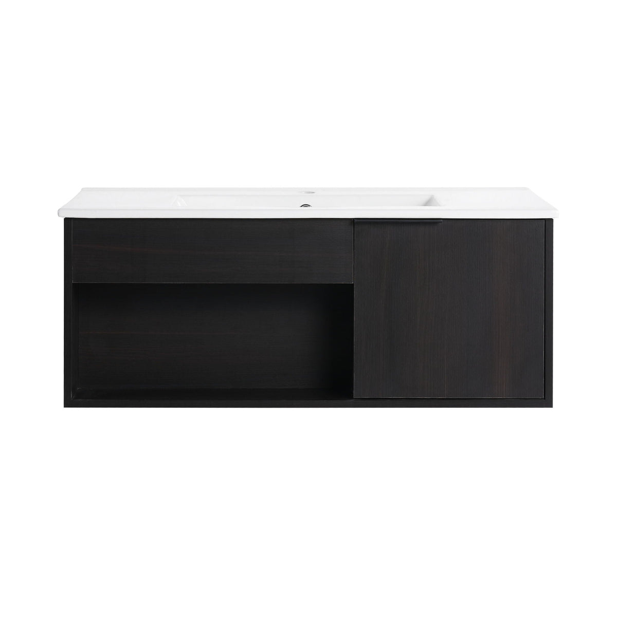 Wall Mounted Floating Bathroom Vanity with Open Shelf & Soft Close Door - Dark Brown