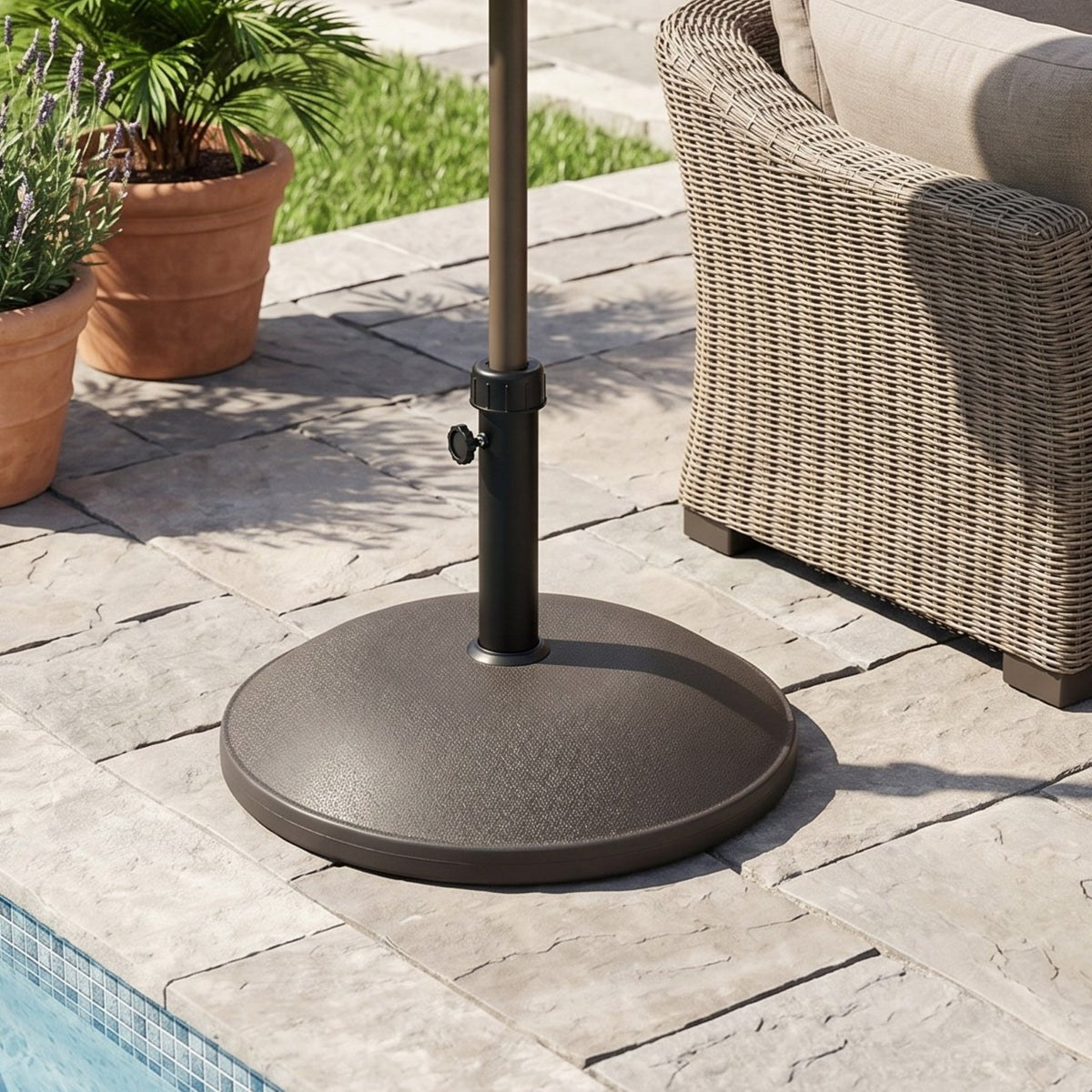 Outdoor 68-Pound Round Umbrella Base with Concrete Core - Brown