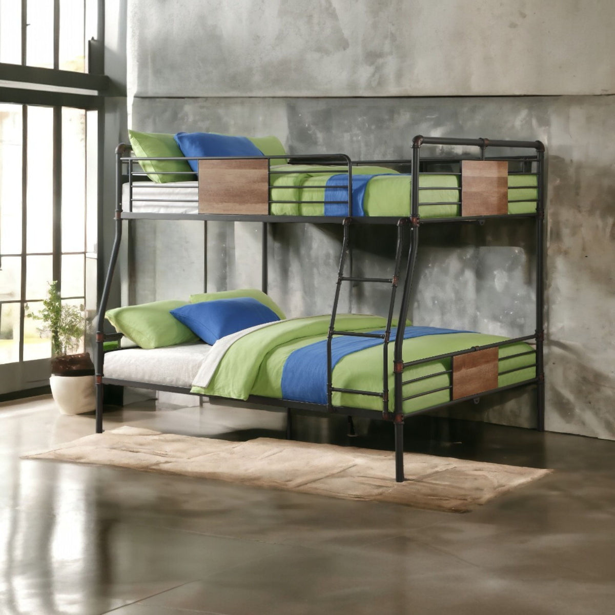 Full Long / Queen Bunk Bed with Guard Rails - Black