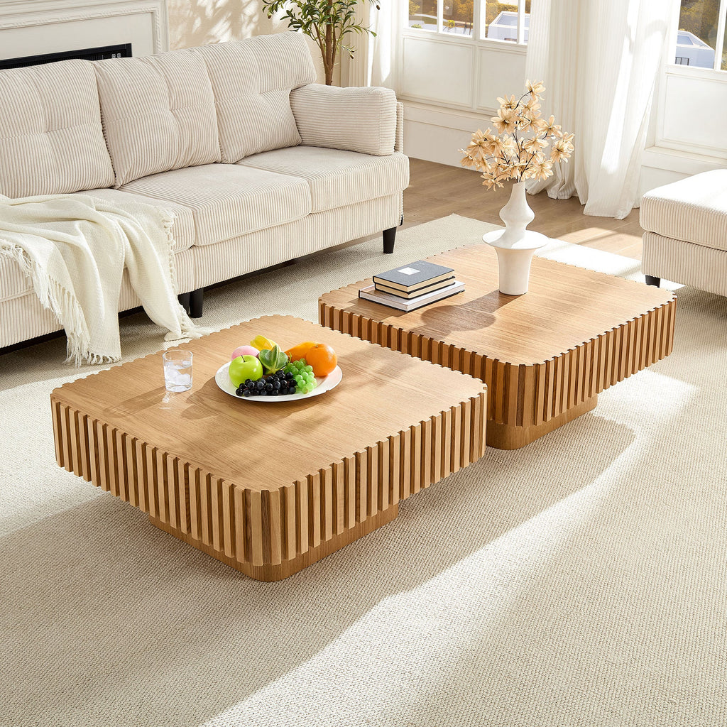 Modern Handcraft Drum Coffee Table with MDF Construction - Natural