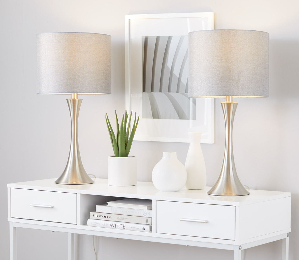 Contemporary Semi Gloss Table Lamp Set of 2 with Hourglass Design - Multiple Colors