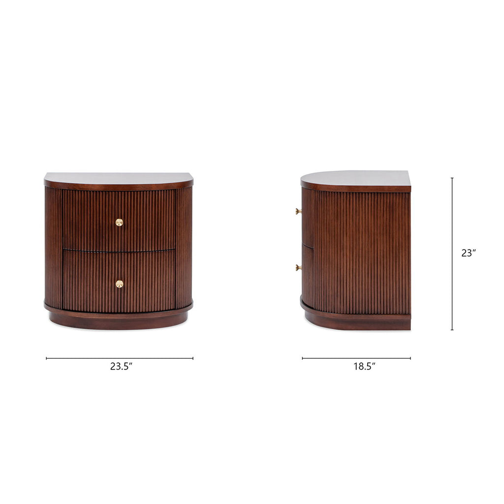 2 Drawer Storage Side Table with Fluted Carved Detail - Light or Dark Brown