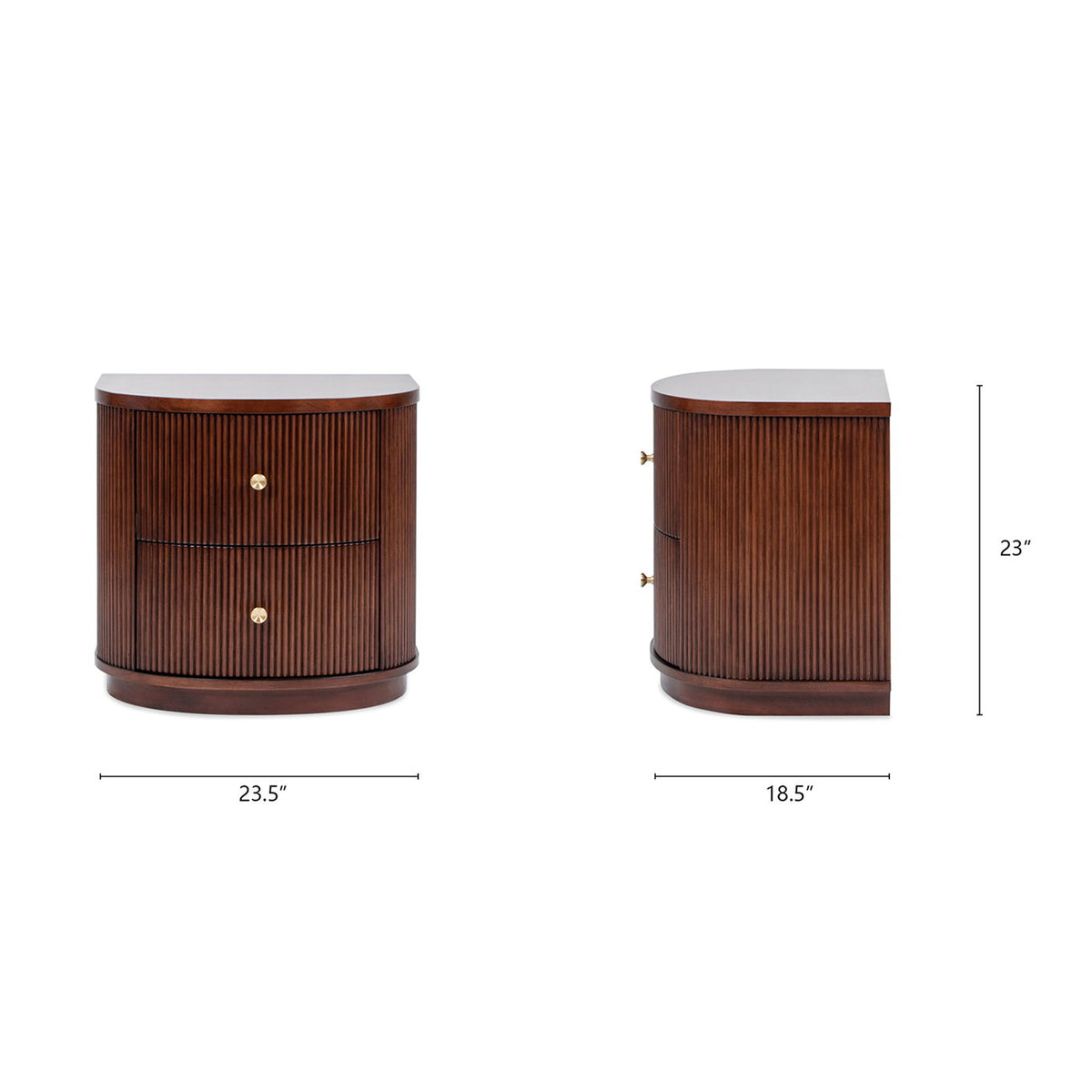 2 Drawer Storage Side Table with Fluted Carved Detail - Light or Dark Brown