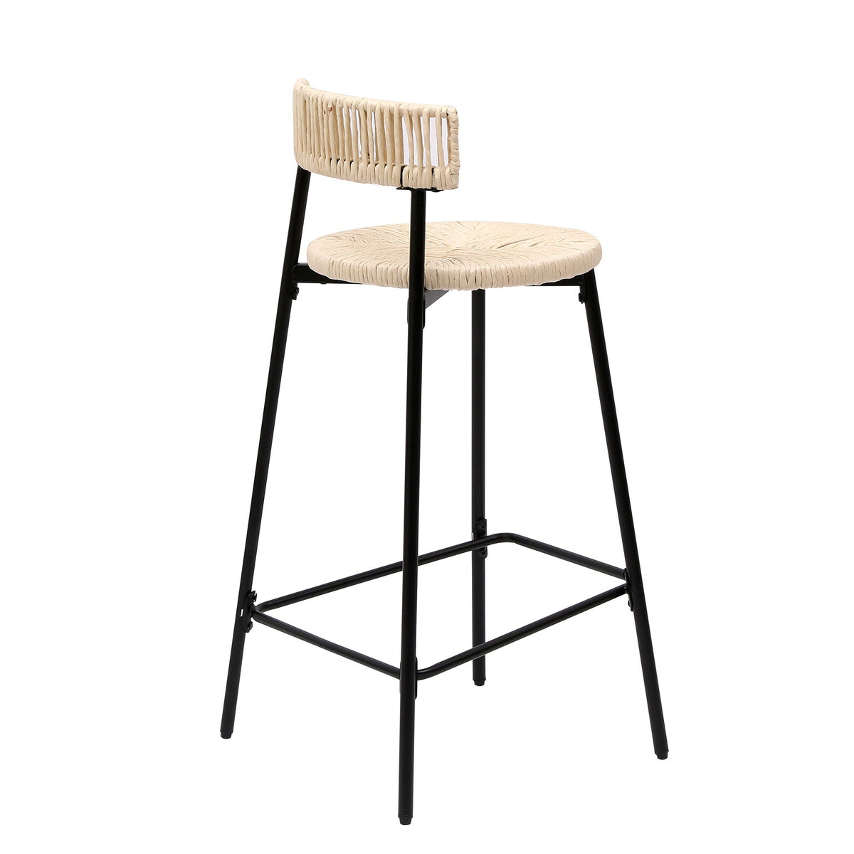 Boho Style Handwoven Paper Rope Counter Stools with Rubber Wood Frame - Light Brown or Beige