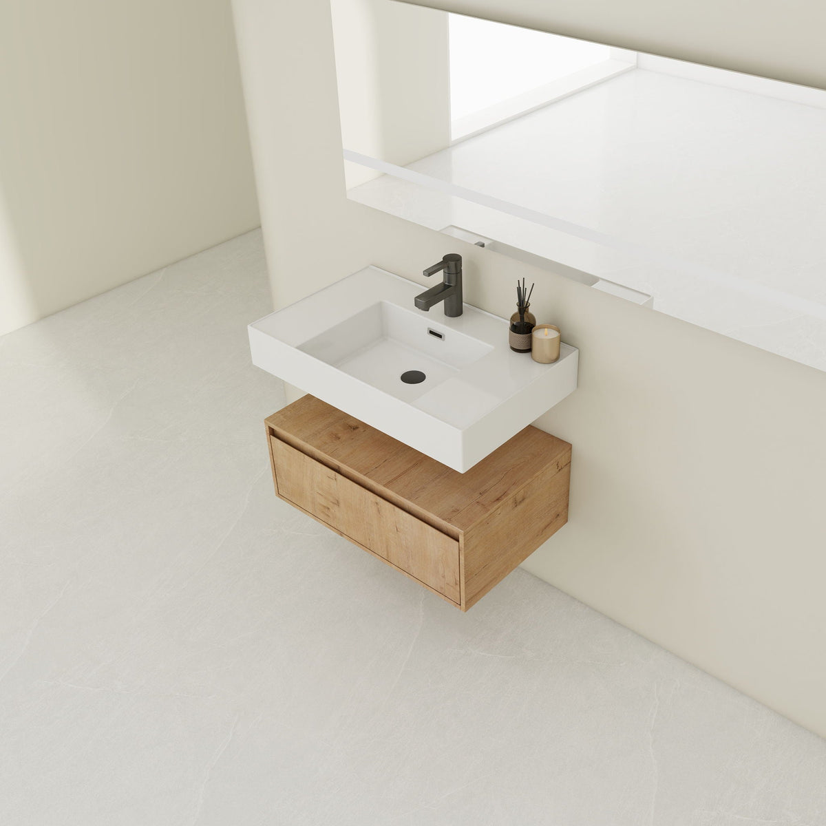 Wall Mounted Bathroom Vanity With Resin Sink And Soft Close Drawer - Imitative Oak