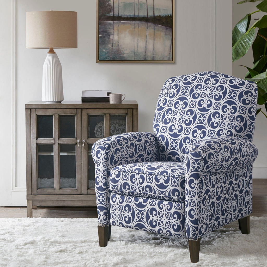 Kirby Transitional Push Back Recliner Chair with Solid Wood Frame - Blue or Gray