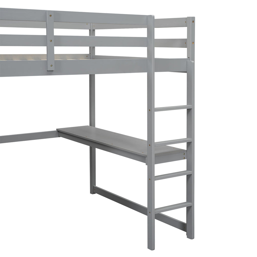 Full Size Loft Bed with Built-In Wardrobe, Shelves, and Drawers - White or Dark Gray