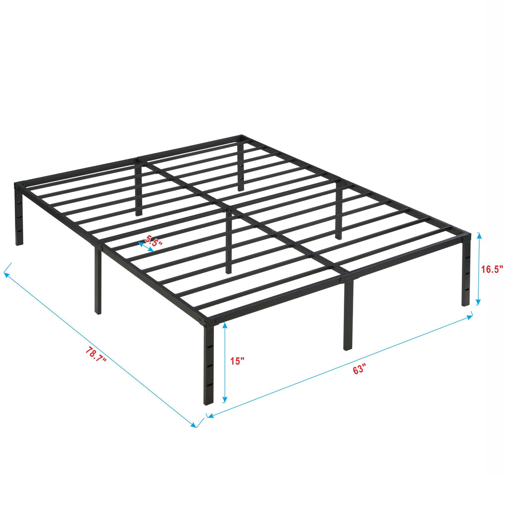Heavy Duty Queen Size Bed Frame with Quiet Support - Black