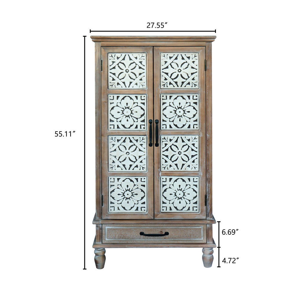 Tall Tower Storage Cabinet with Enclosed Compartments - Rustic Wood