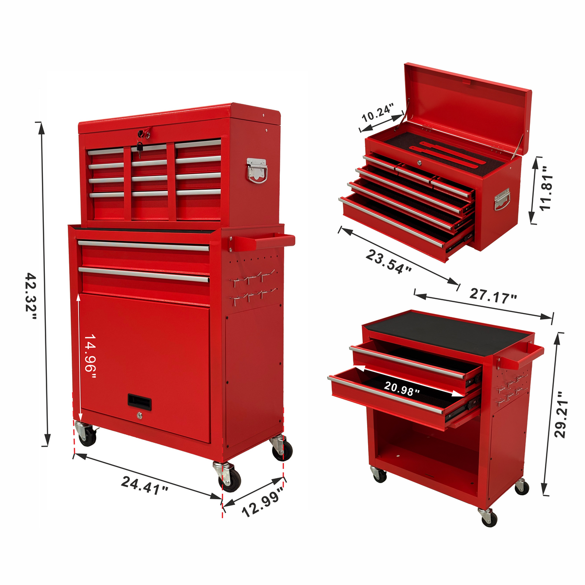 8-Drawer High-Capacity Rolling Tool Chest with Multi-Level Storage - Red