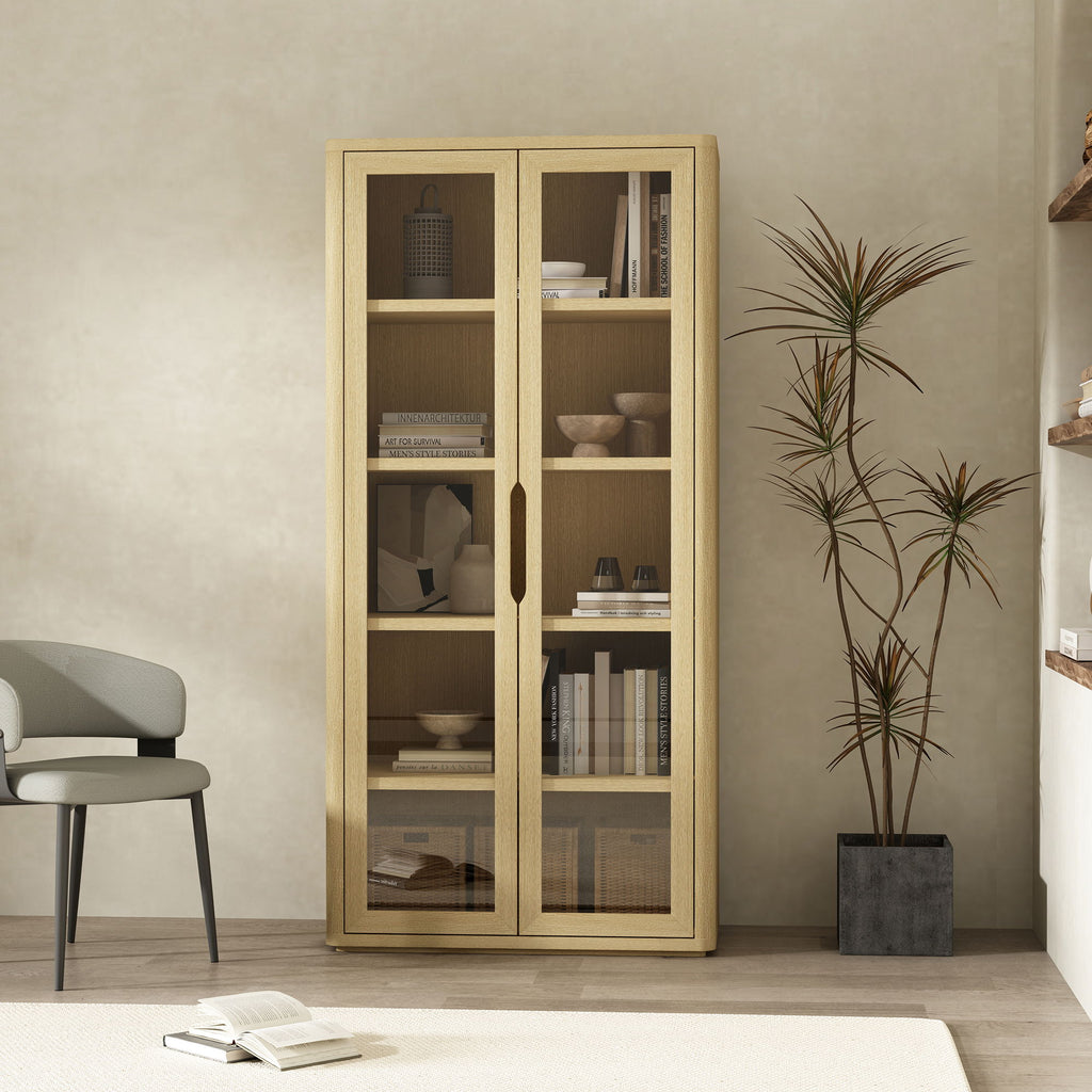 Bookcase Cabinet with Glass Doors and Adjustable Shelves - Light Brown, Dark Brown, Black