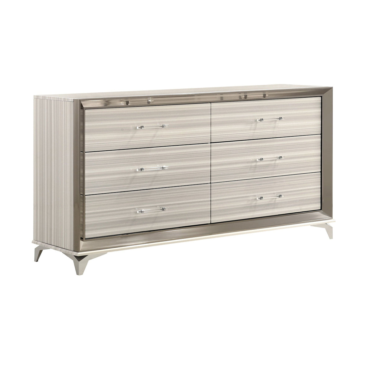 White Dresser with Built-In LED Lighting and Chrome Accents