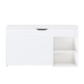 Modern White Entryway Bench with Adjustable 3-Tier Flip-Up Drawers and Hidden Cabinet