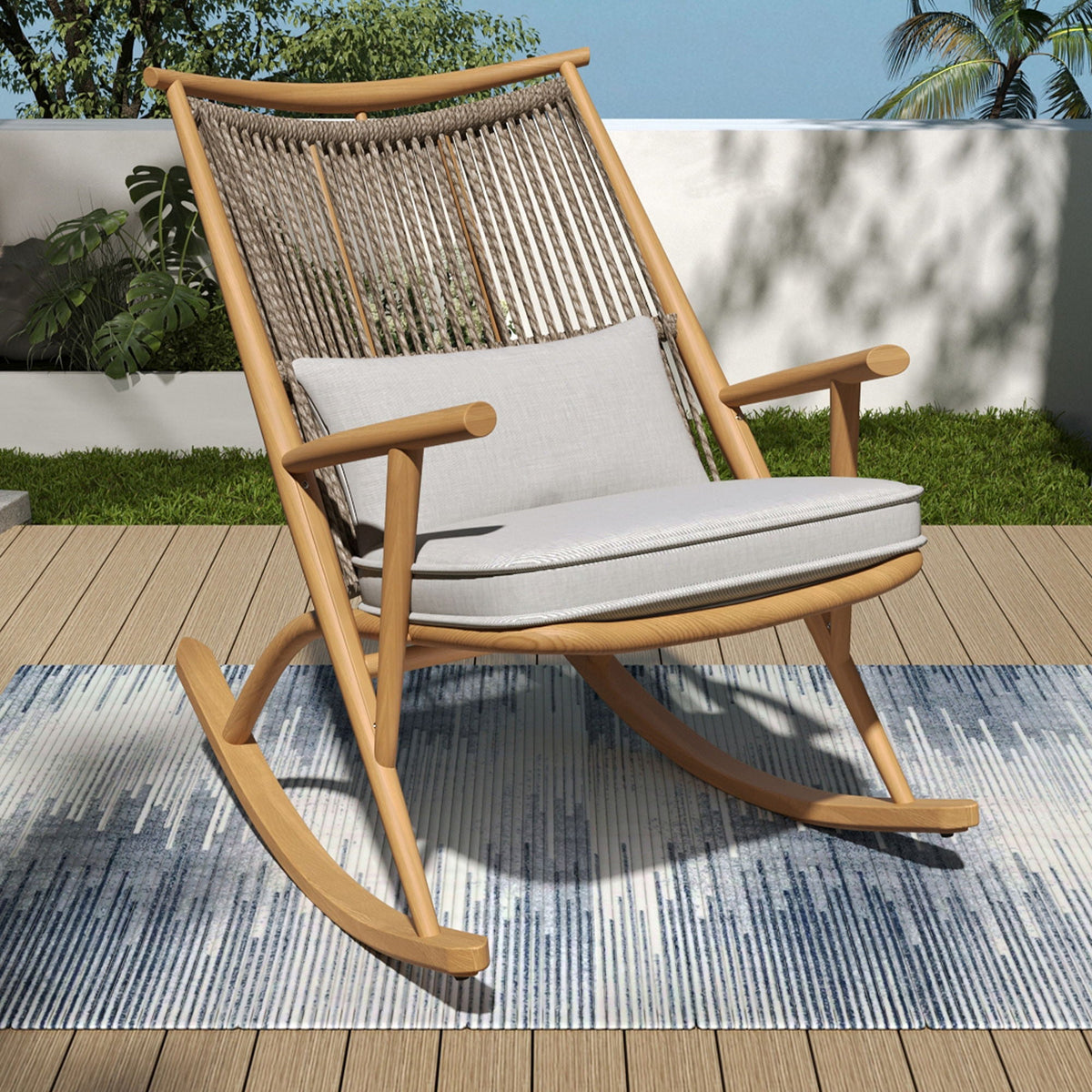 Maple Outdoor Rocking Chair with Cushions - Light Gray