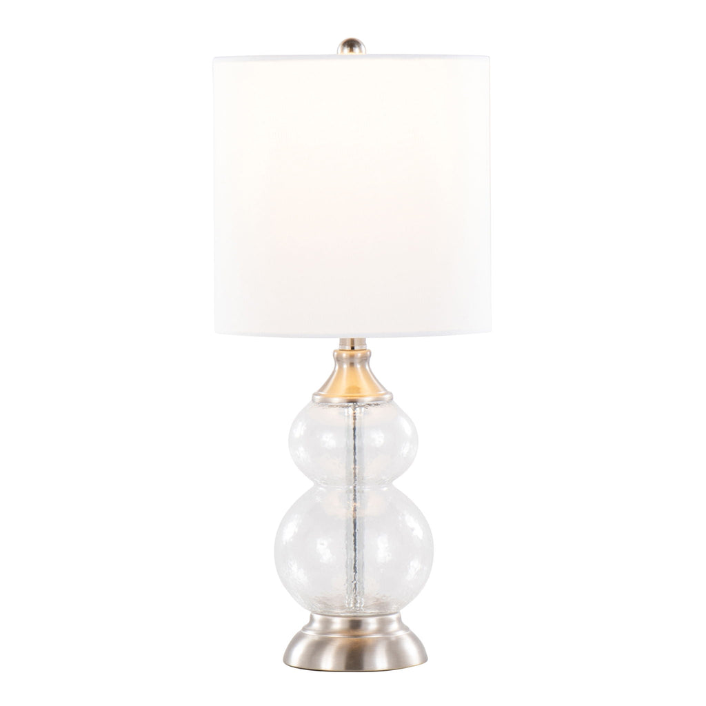Contemporary Seeded Glass Lamp Set of 2 with Drum Shade - White