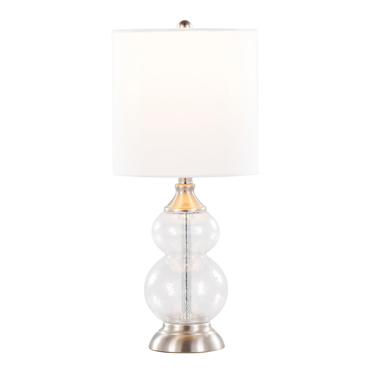 Contemporary Seeded Glass Lamp Set of 2 with Drum Shade - White