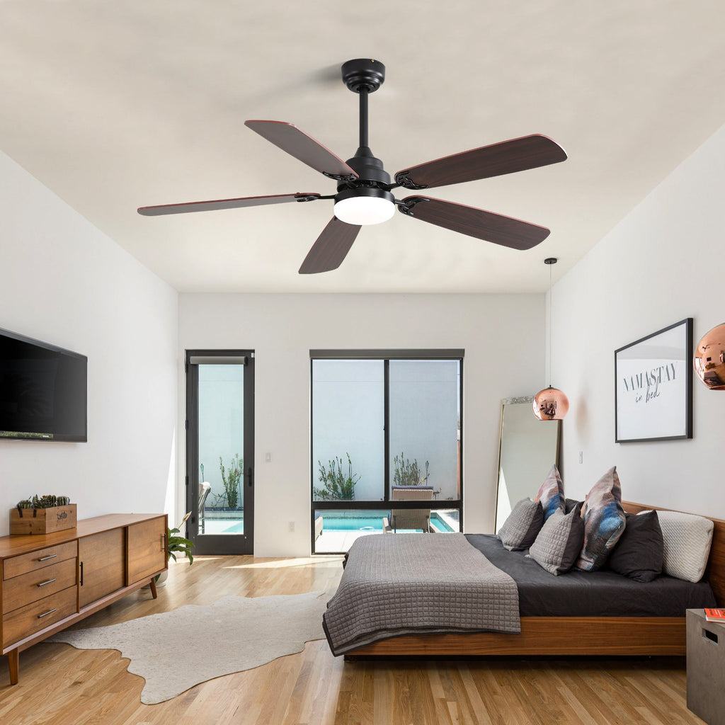 52 Inch Ceiling Fan with LED Light and Remote Control - Black