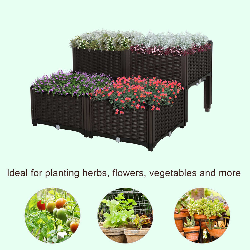 4 Piece Raised Garden Bed with Legs - Self-Watering Planter, Modular, Plastic