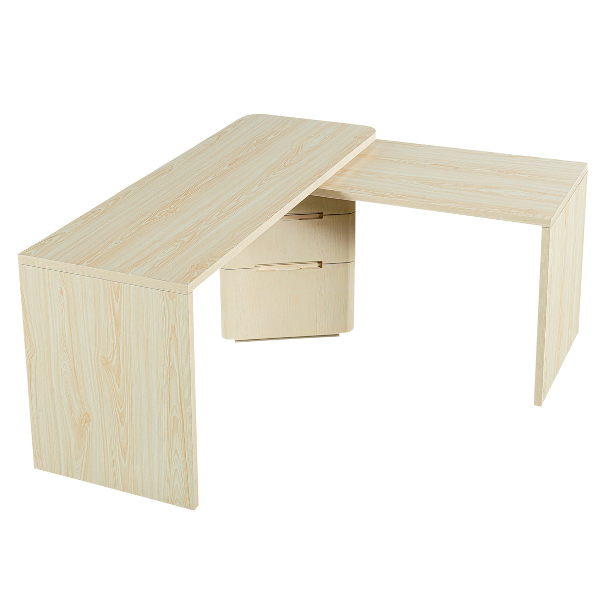 90" Modern L Shaped Desk with Rotating Design - Natural Wood or Walnut