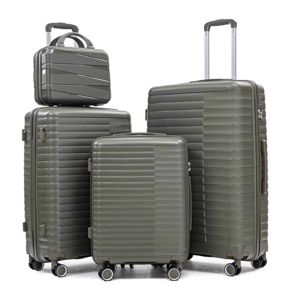 4 Piece Set Spinner Wheel Luggage with Cosmetic Case in Green