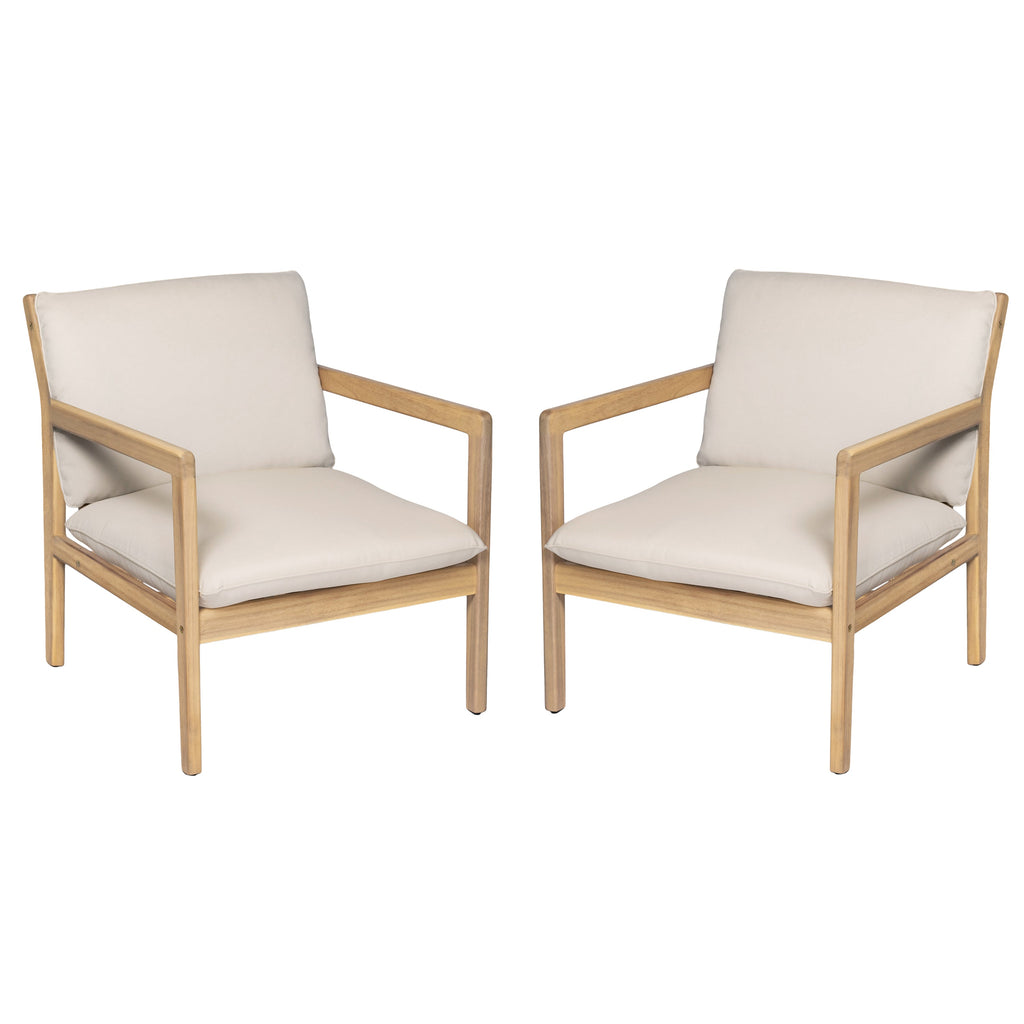 Outdoor Acacia Wood Armchair Set of 2 with Cushions - Light Teak