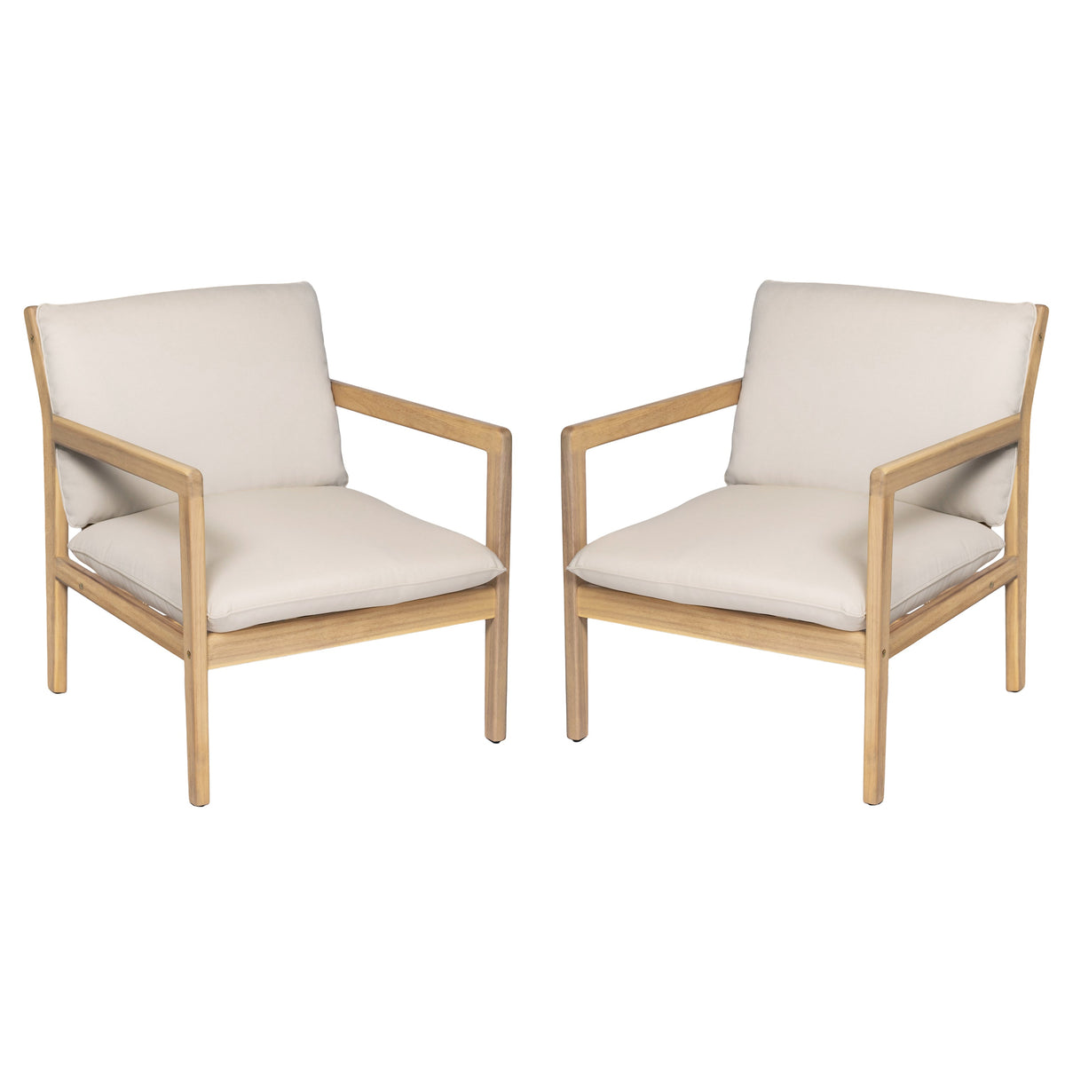 Outdoor Acacia Wood Armchair Set of 2 with Cushions - Light Teak